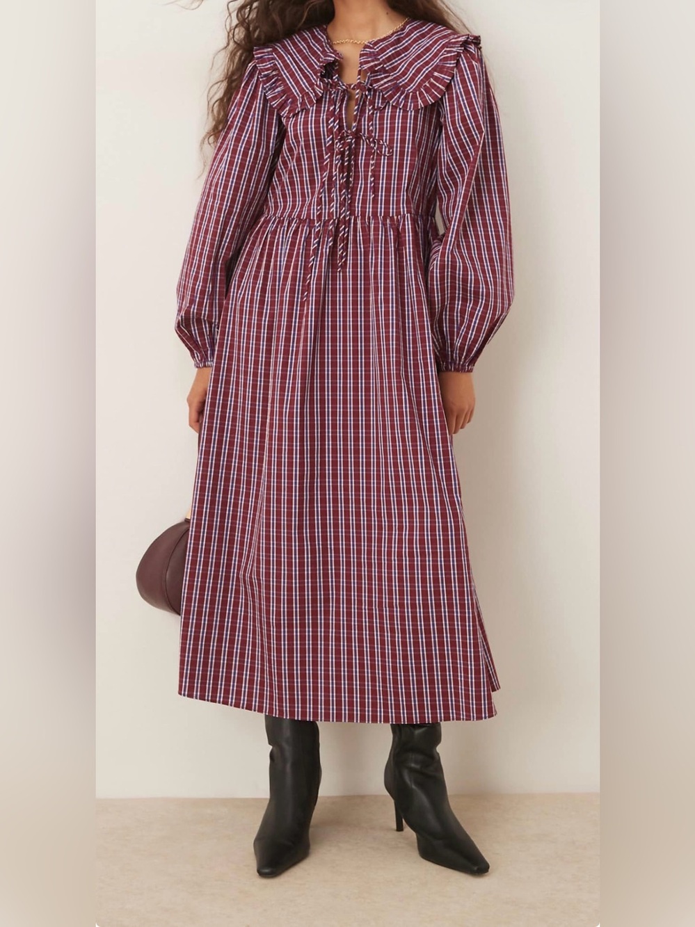 Glamorous tie front smock midaxi Plaid dress size US8 UK12